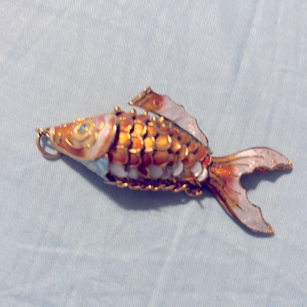 NWOT Enameled Cloisonné Koi Fish Pendant Charm  Vintage Orange